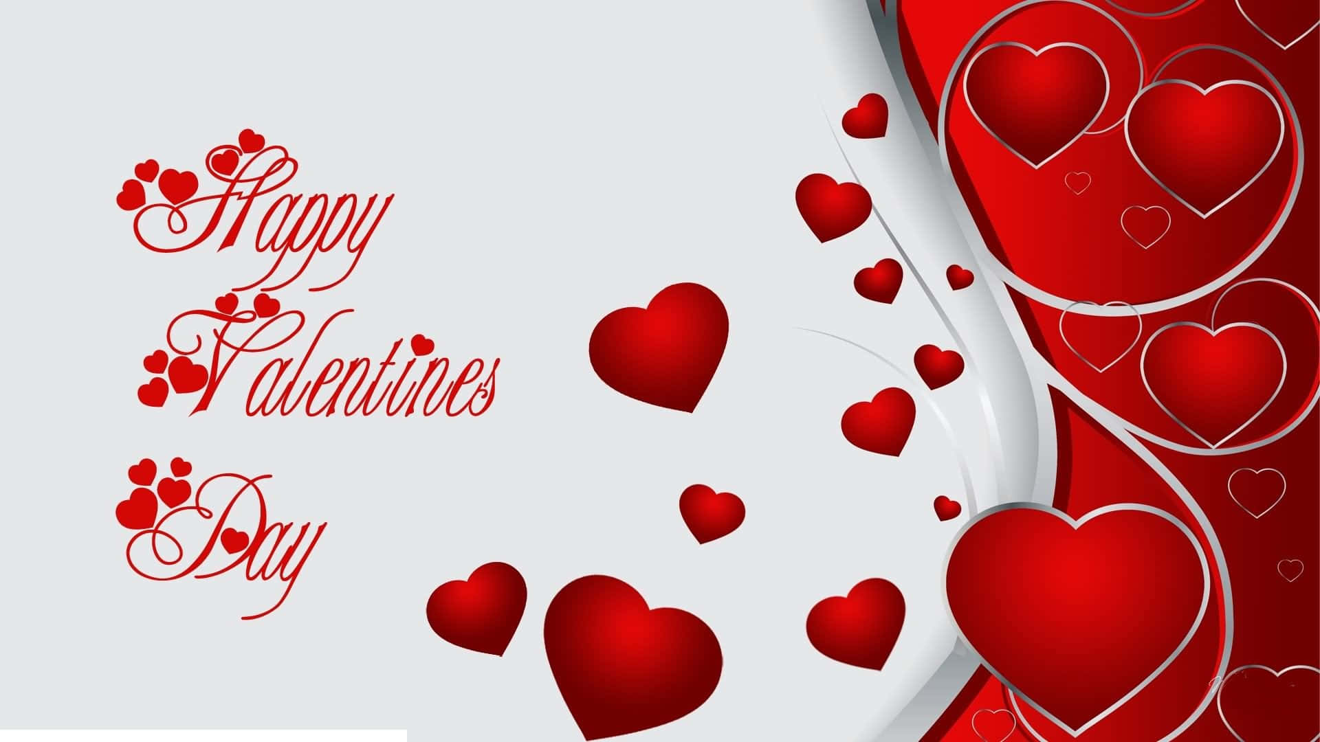 Happy Valentine's Day, red hearts, elegant cursive text, Full HD Desktop Wallpaper