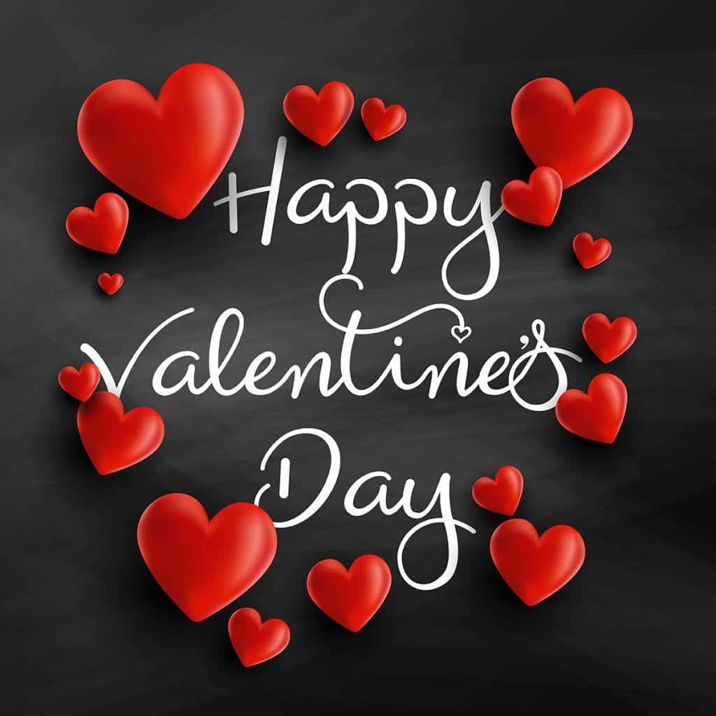 Happy Valentine's Day, red hearts, white cursive text, SD Desktop Wallpaper