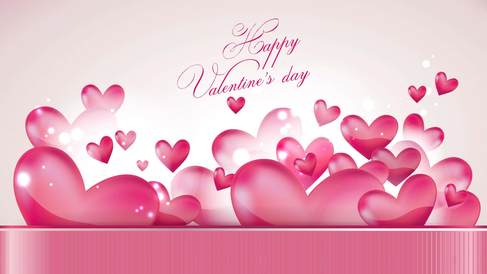 Happy Valentine's Day, glossy pink hearts, soft gradient sky, Full HD Desktop Wallpaper