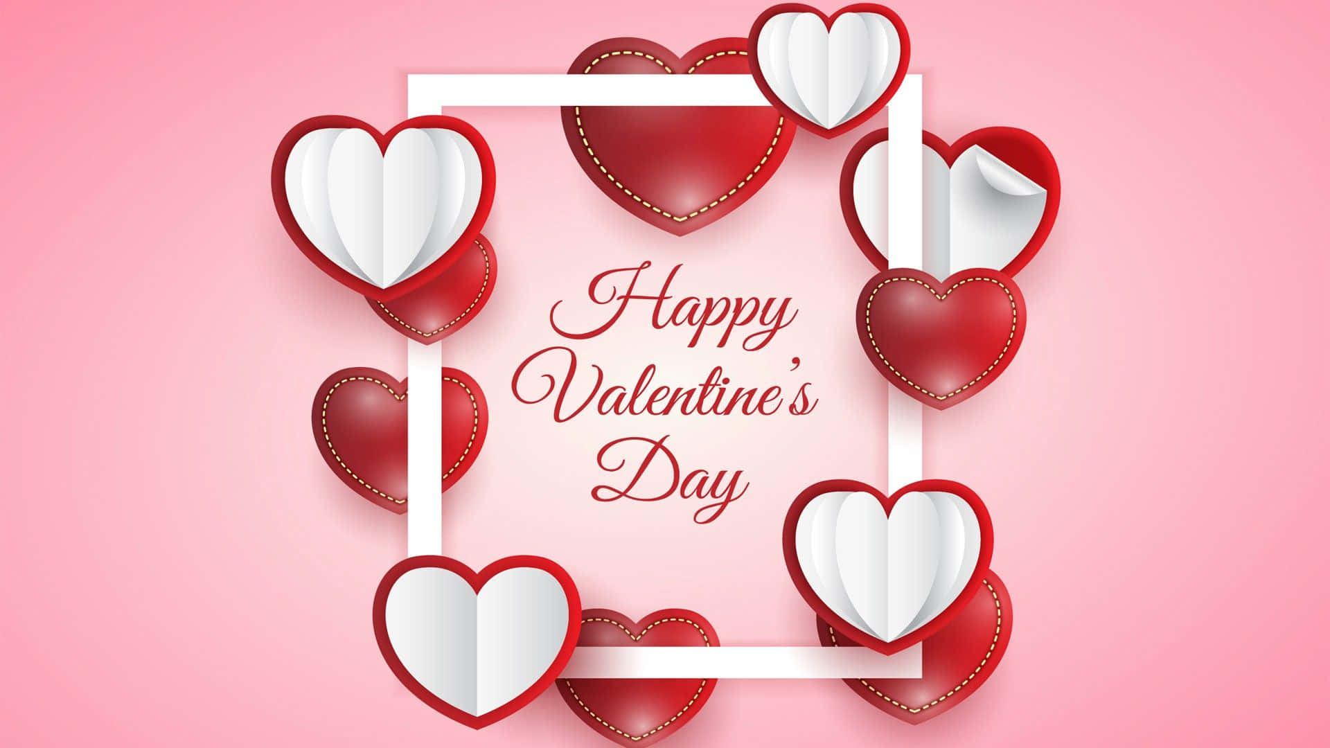 Happy Valentine's Day, red and white paper hearts, soft pink background, Full HD Desktop Wallpaper
