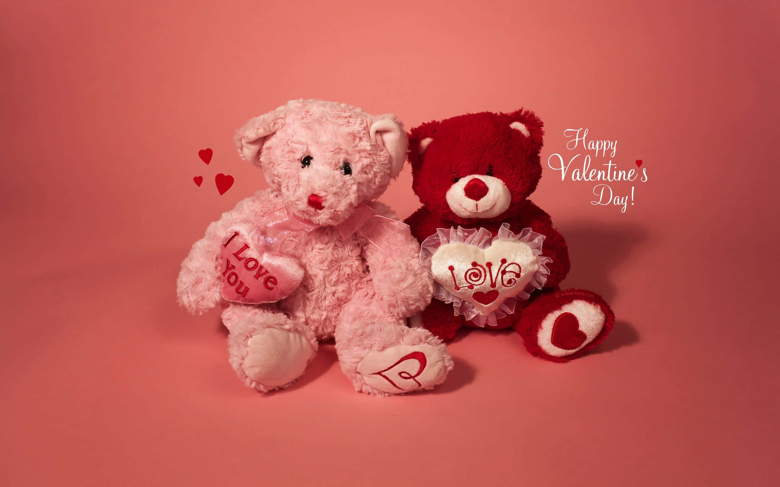 Happy Valentine's Day!, red heart, pink heart, 2K Desktop Wallpaper