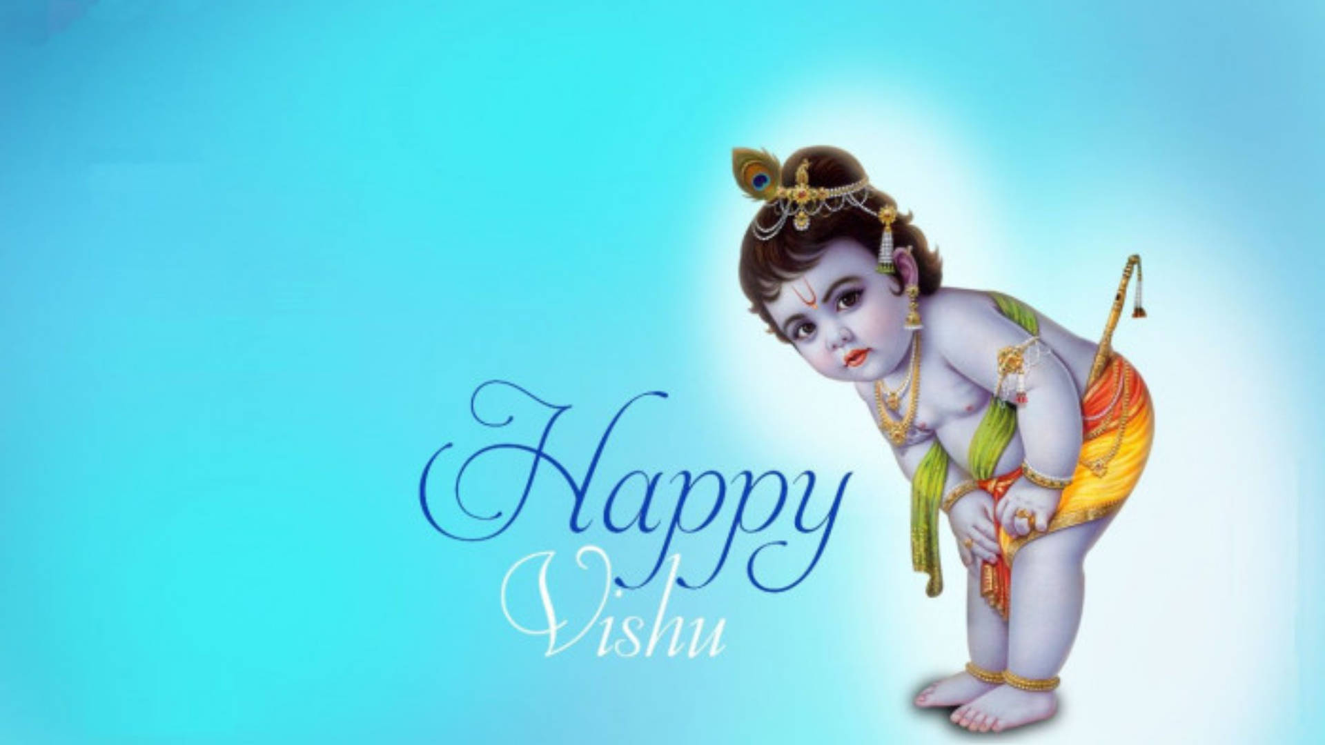 Happy Vishu, peacock feather crown, golden ornaments, Full HD Desktop Wallpaper