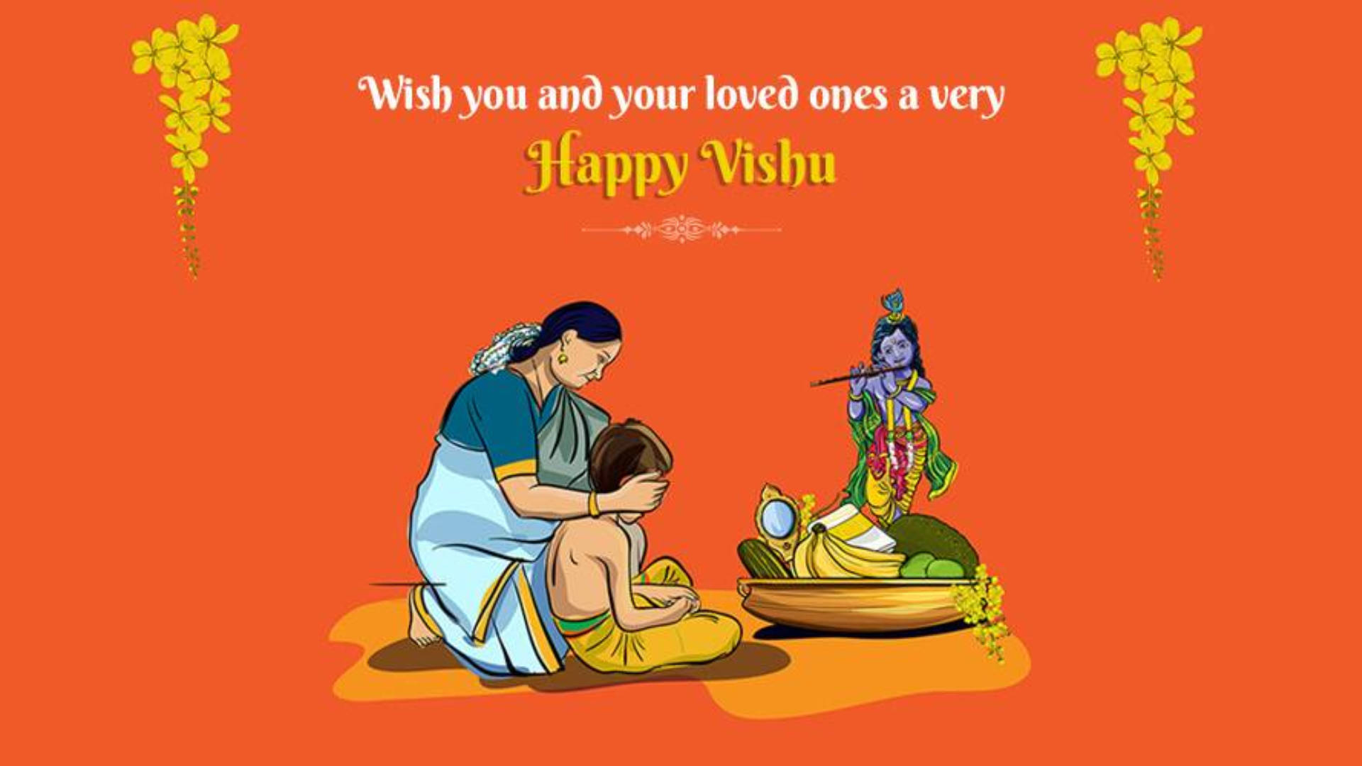 Happy Vishu, vibrant orange, woman, Full HD Desktop Wallpaper