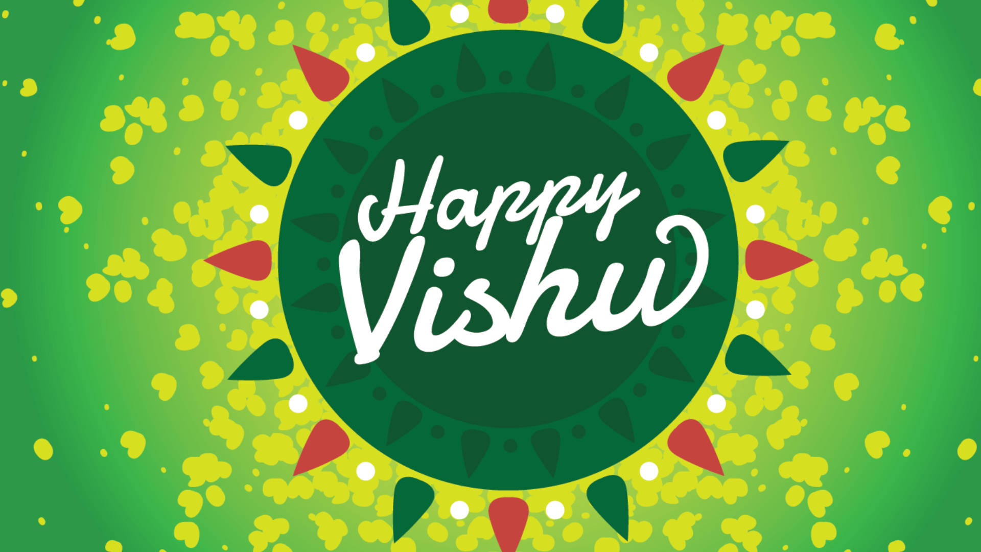 Happy Vishu, vibrant green, yellow, Full HD Desktop Wallpaper
