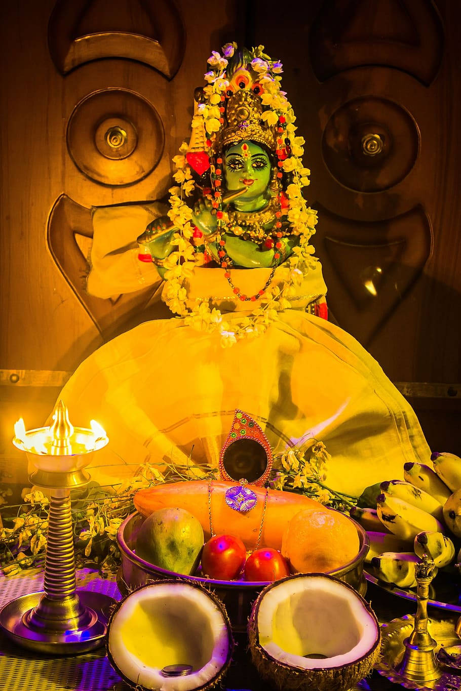 Happy Vishu, deity, flowers, HD Phone Wallpaper