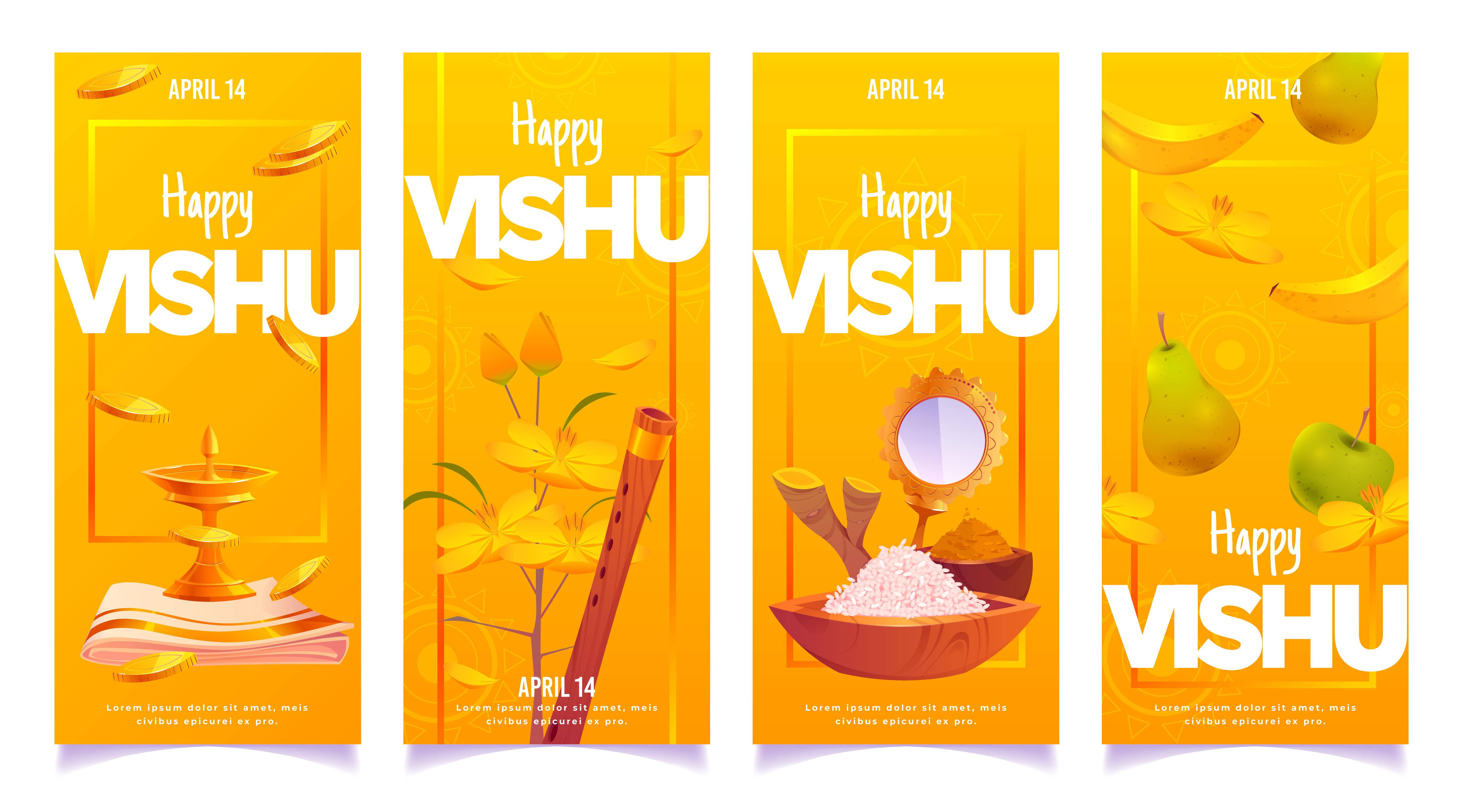Happy Vishu, golden banners, vibrant yellow, 5K Desktop Wallpaper