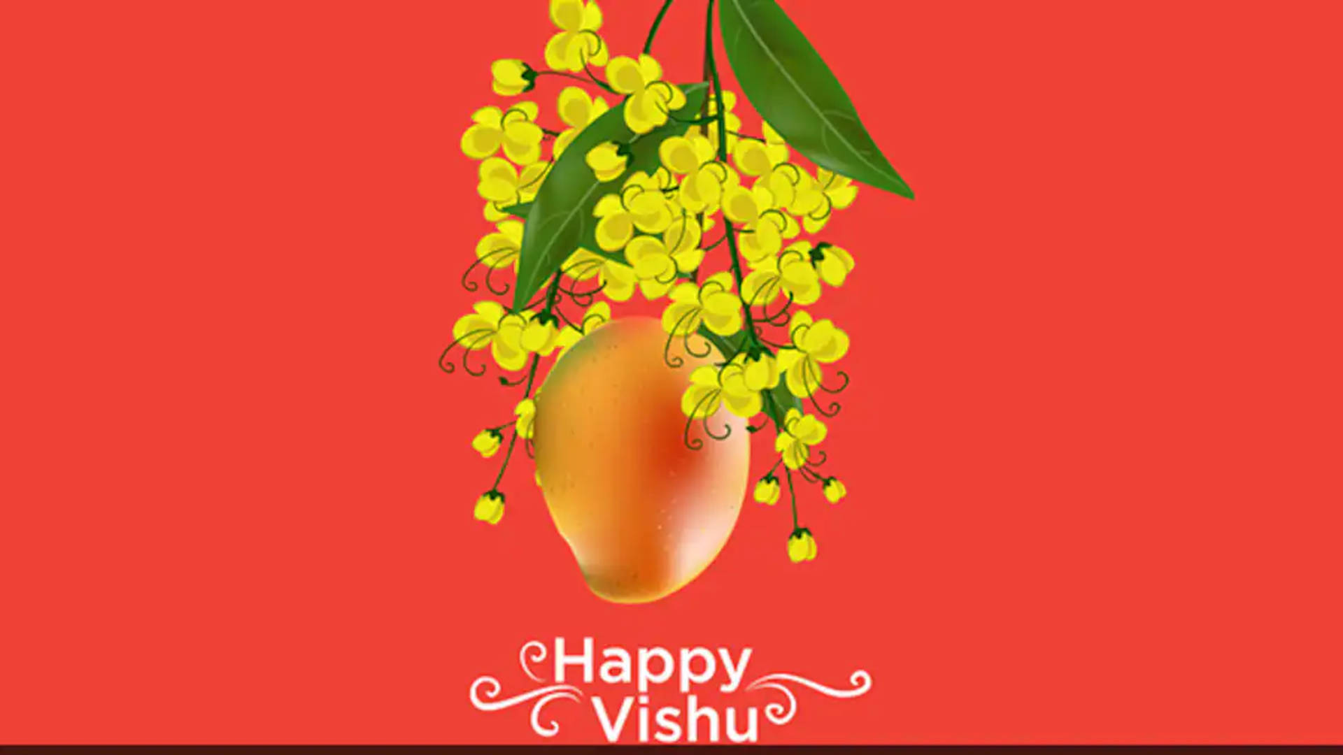 mango, bright yellow flowers, vivid red background, Full HD Desktop Wallpaper