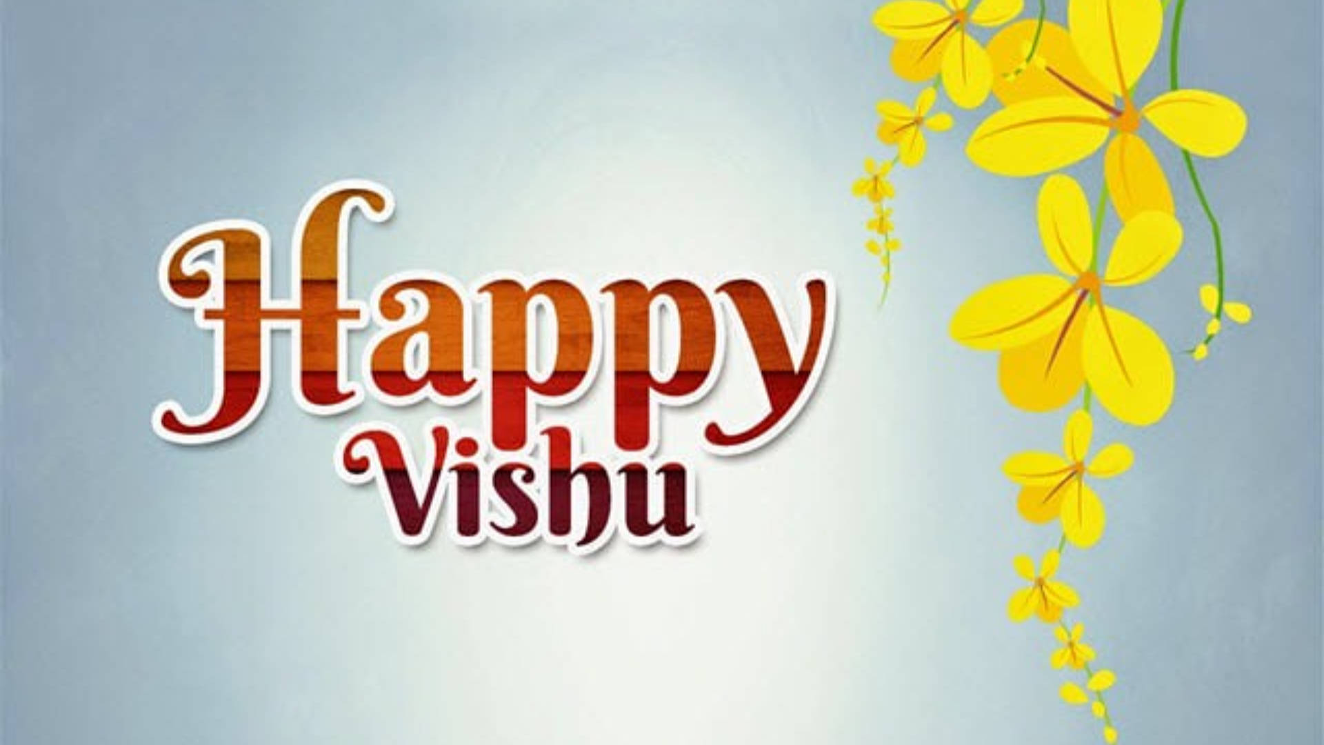 Happy Vishu, gradient gray background, bold stylized text, Full HD Desktop Wallpaper
