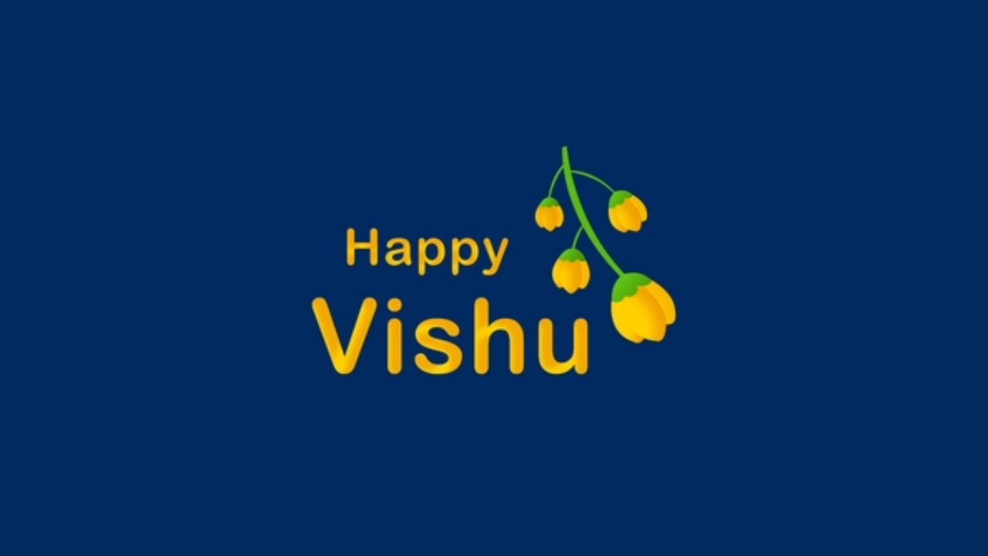 Happy Vishu, deep indigo blue background, bold yellow 'Happy Vishu' text, Full HD Desktop Wallpaper