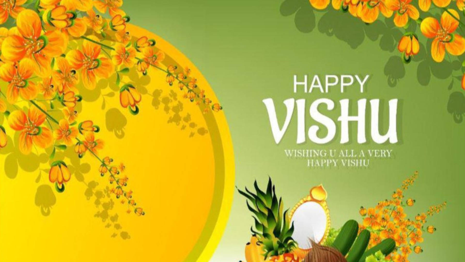 Happy Vishu, frangipani fruits, vibrant yellow flowers, Full HD Desktop Wallpaper