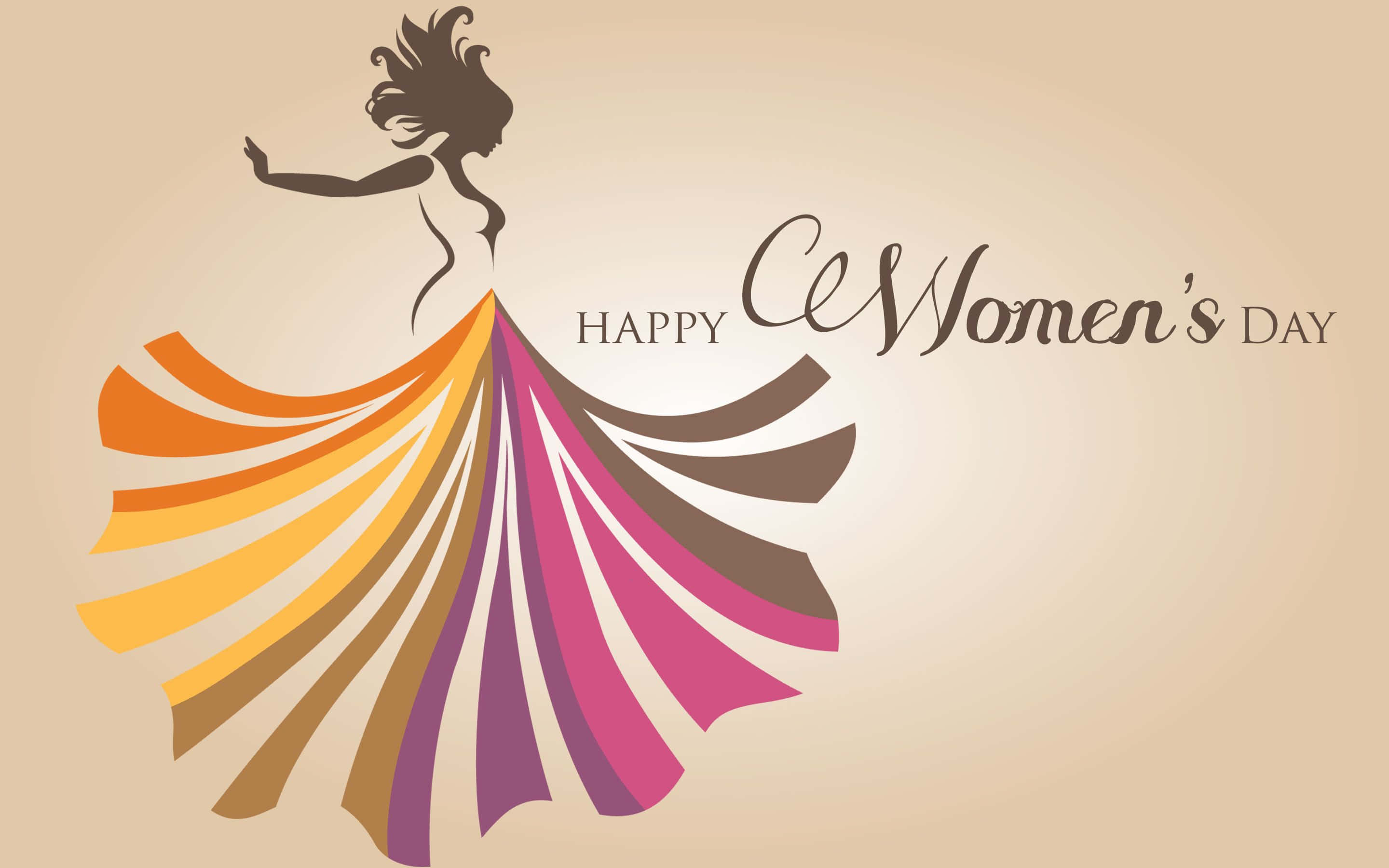 Happy Women’s Day, dancing woman, vibrant multicolored flowing skirt, 2K Desktop Wallpaper