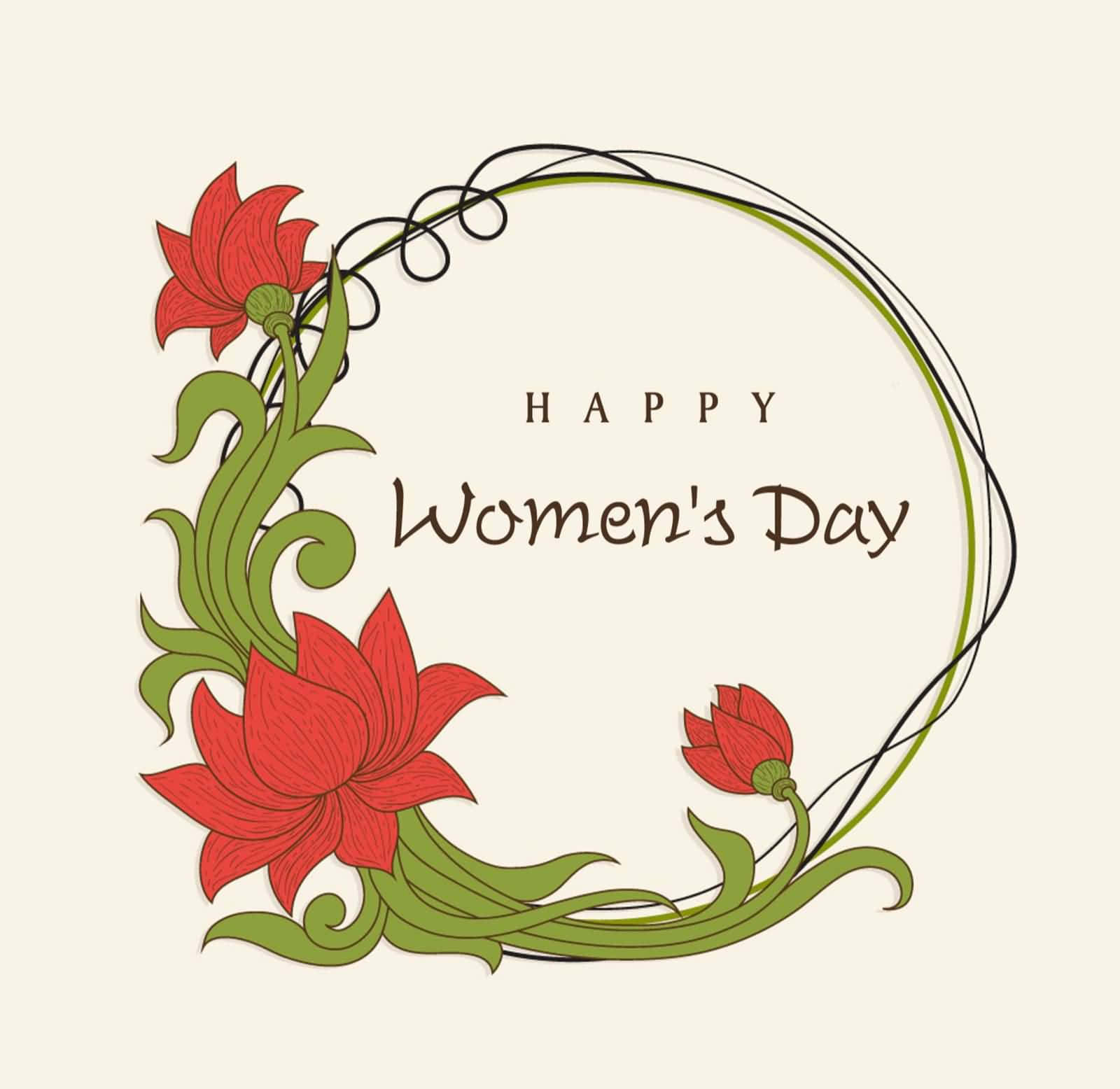 Happy Women's Day, red flowers, green vines, HD Desktop Wallpaper