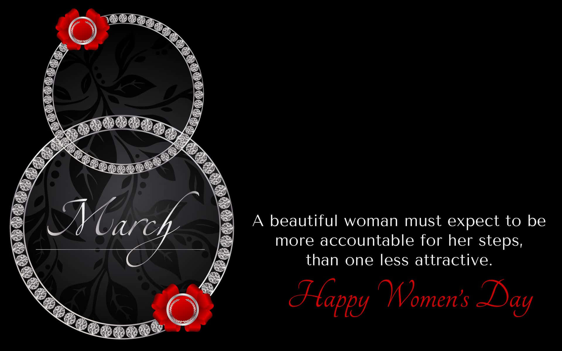 Happy Women's Day, jeweled number eight, red flowers, Full HD Desktop Wallpaper