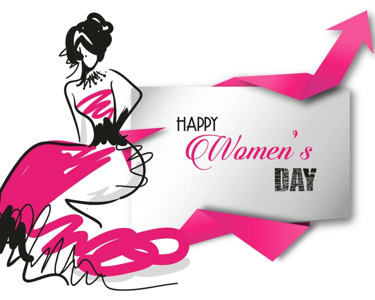 Happy Women's Day, pink dress, pink upward arrow, HD Desktop Wallpaper