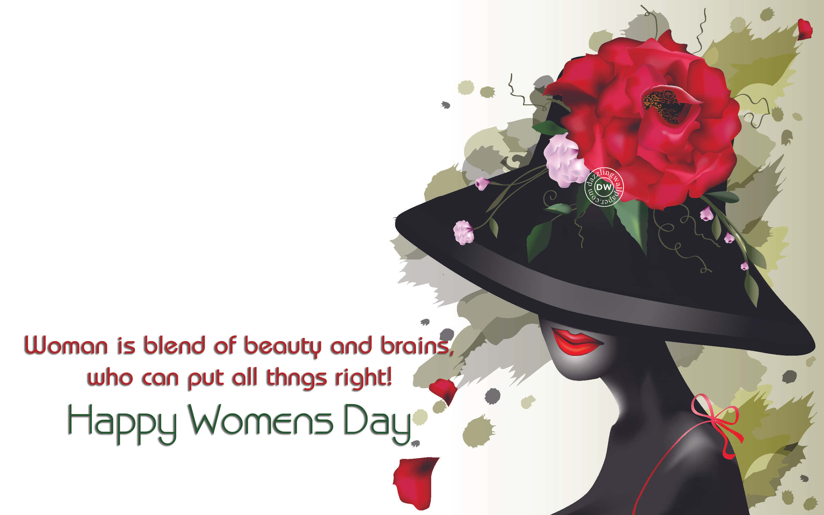 black hat, large red rose, pink blossoms, 2K Desktop Wallpaper