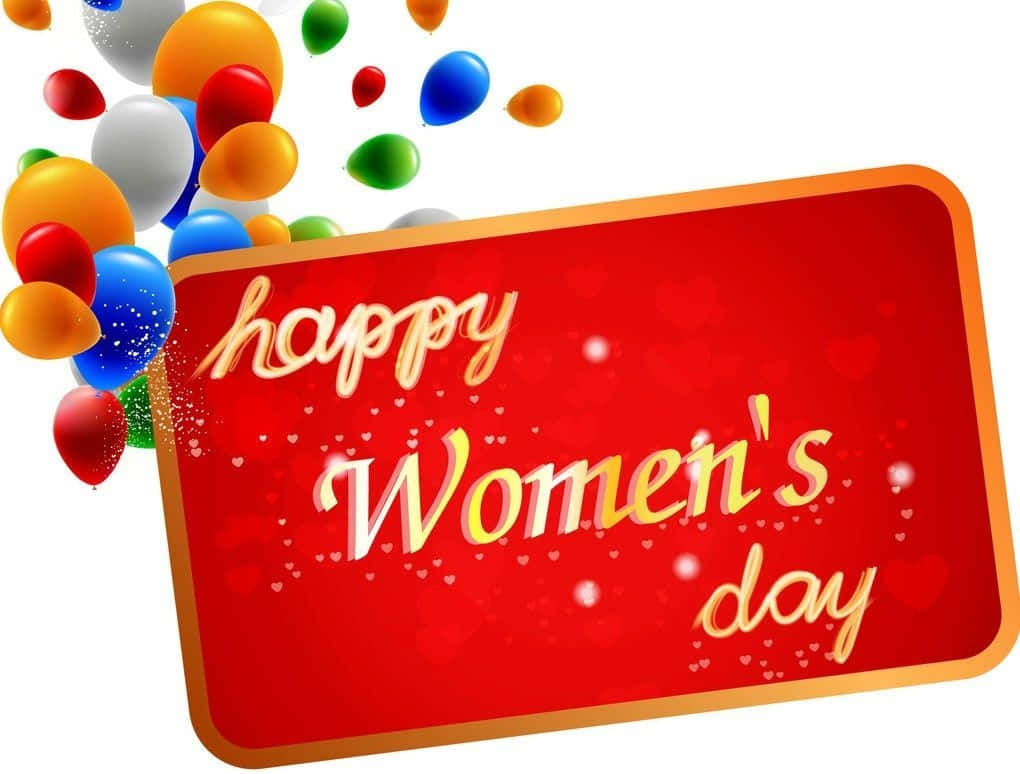 golden happy women's day, red card, gold cursive text, SD Desktop Wallpaper