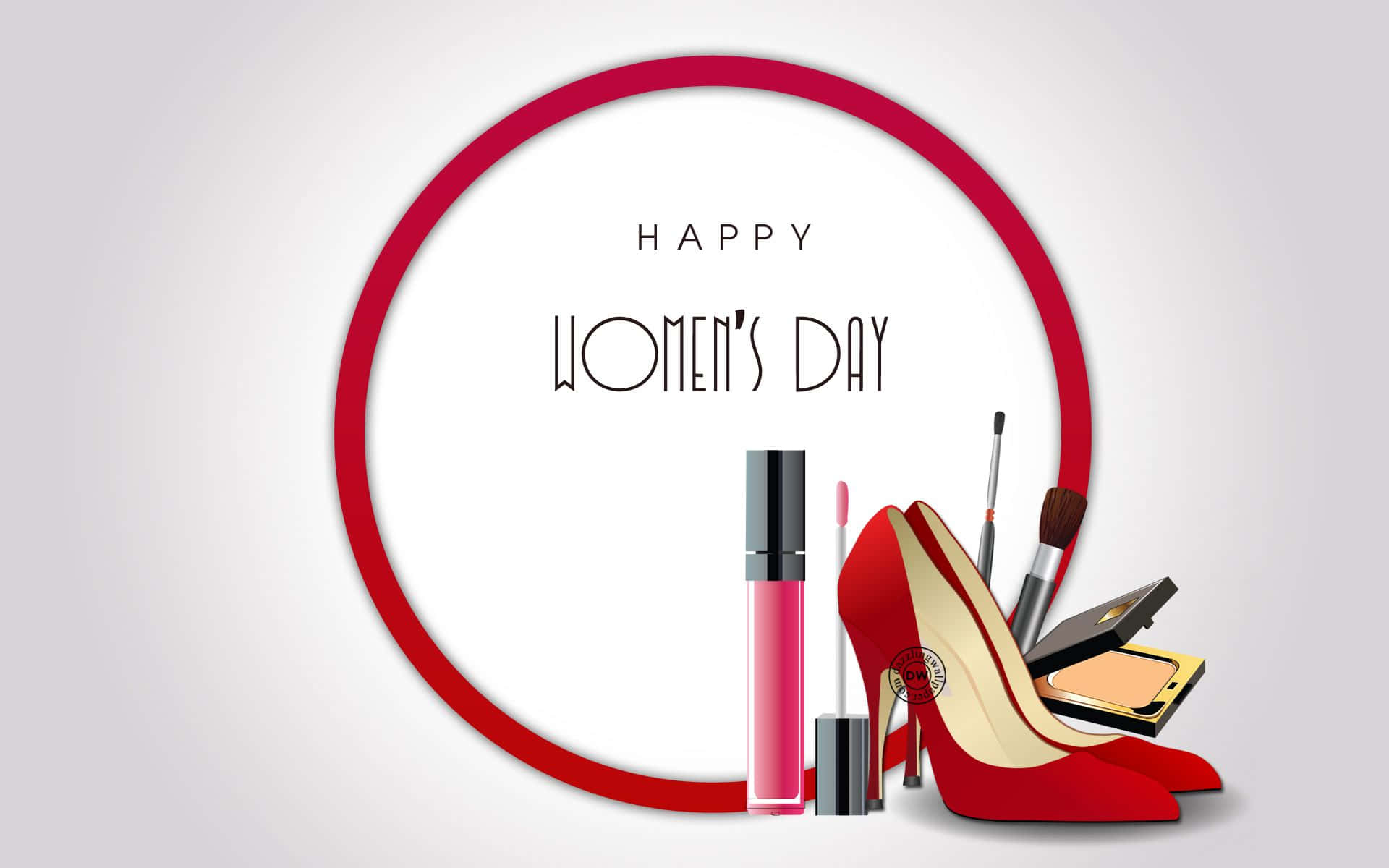 Happy Women's Day, red high heels, lipstick brushes, Full HD Desktop Wallpaper