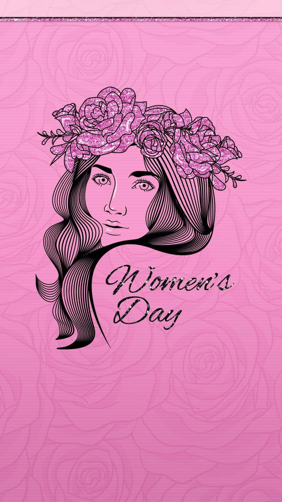 pink sketch, glittery rose crown, pink rose-patterned background, HD Phone Wallpaper