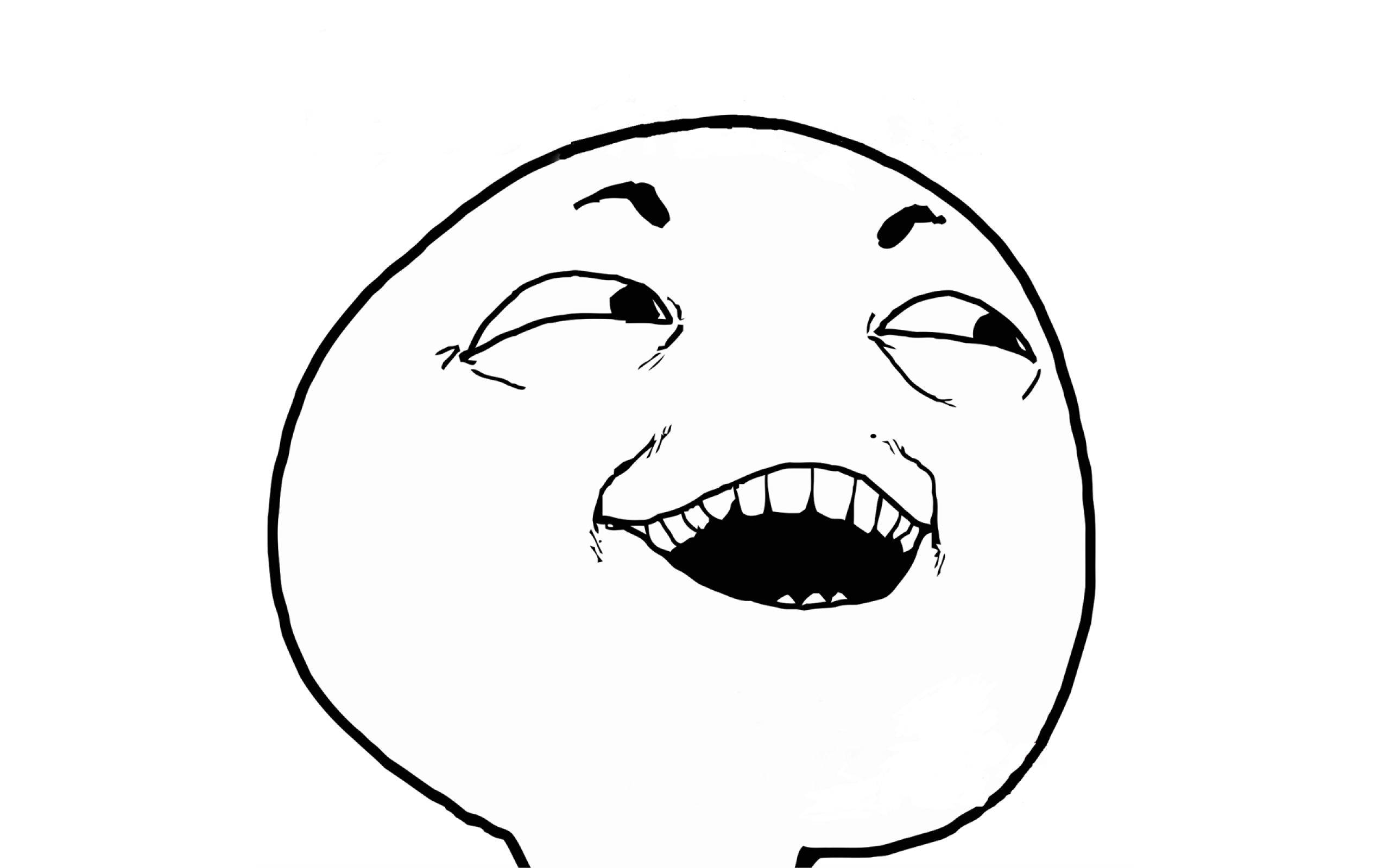 happy guy meme face, black and white line drawing, round face, 2K Desktop Wallpaper