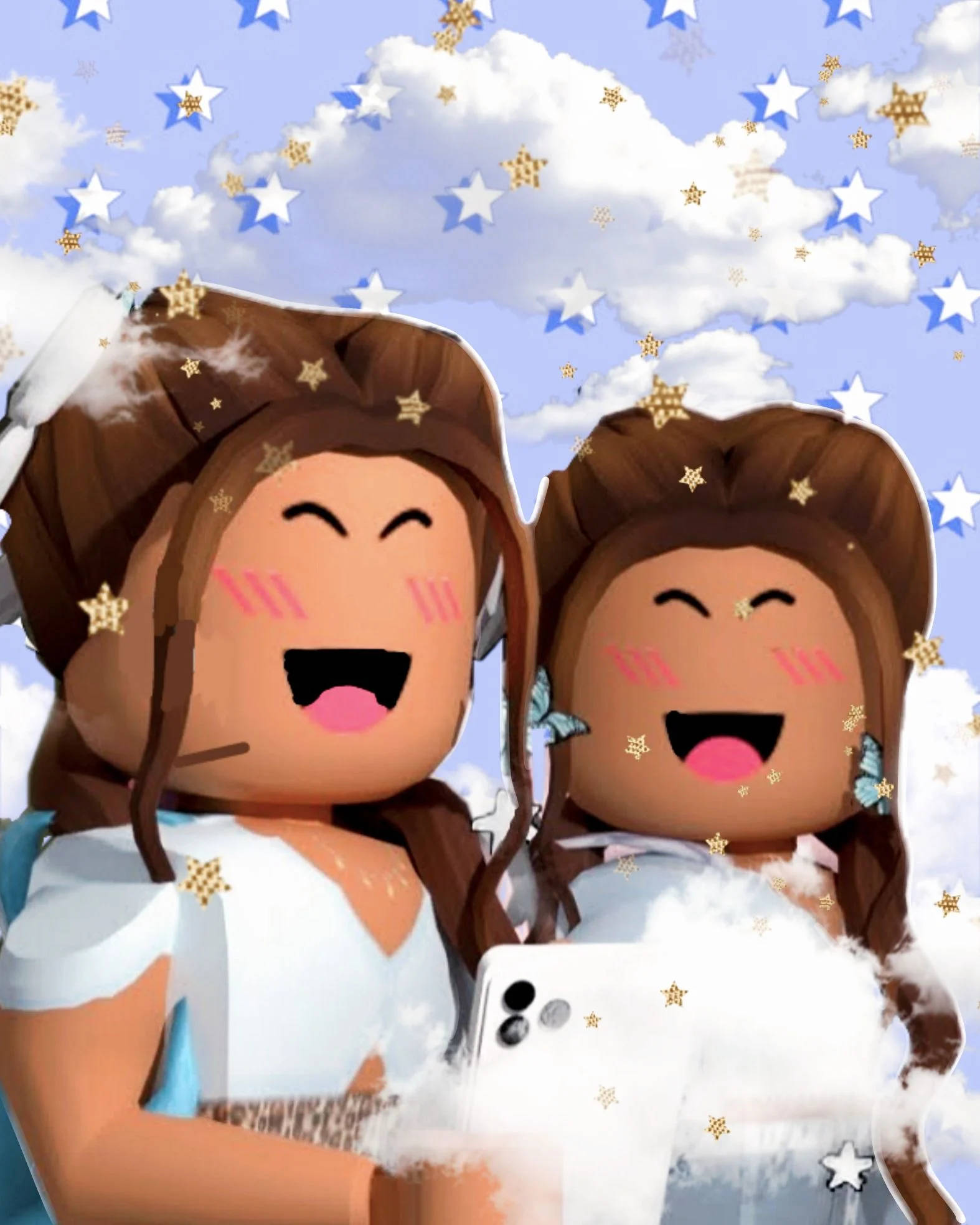 Roblox avatars, brown hair, blue stars, Full HD Phone Wallpaper