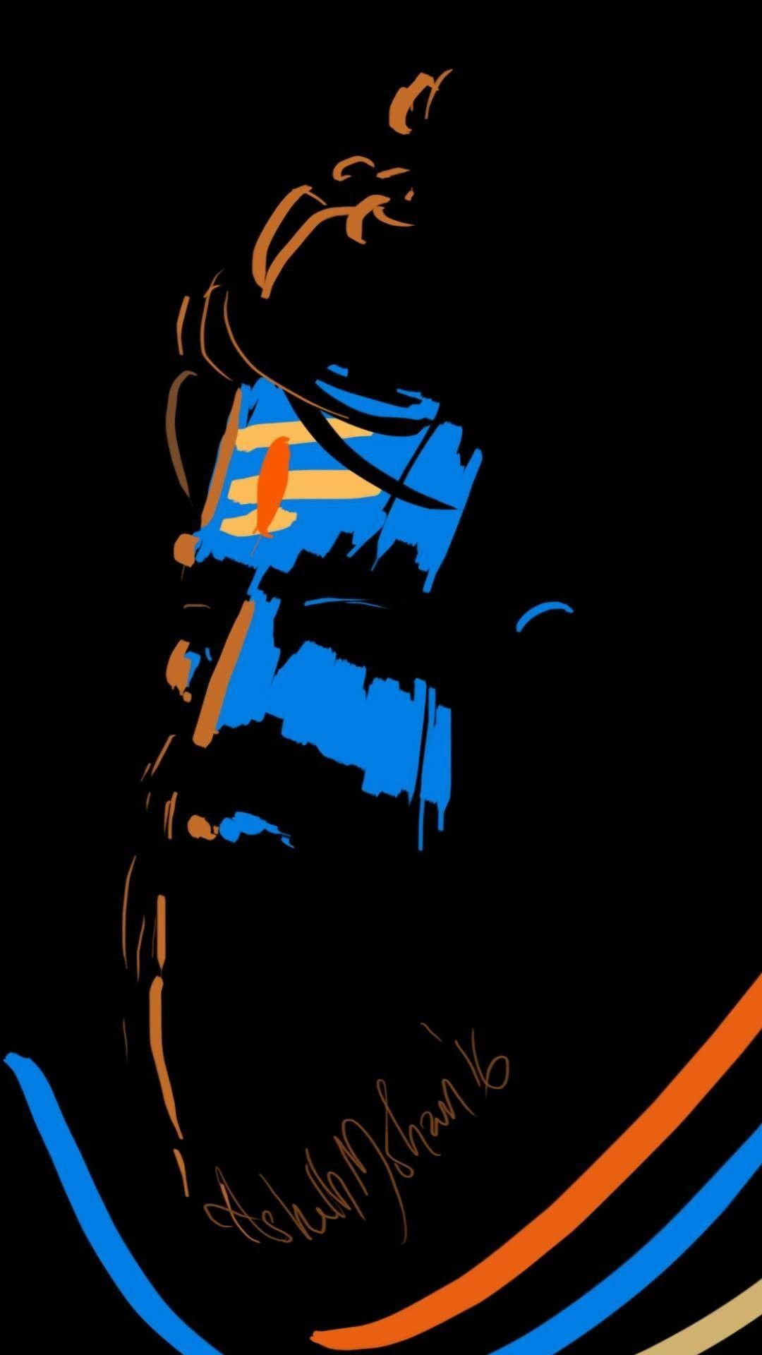 Har Har Mahadev, bold blue, orange strokes, Full HD Phone Wallpaper