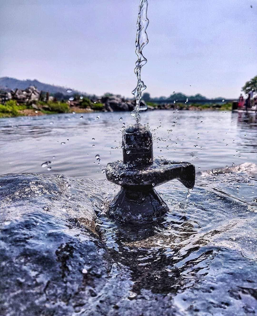 Har Har Mahadev, black stone lingam, water cascading upward, HD Phone Wallpaper