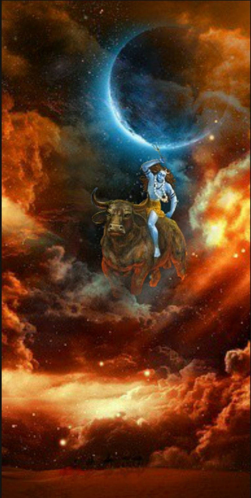 Har Har Mahadev, blue crescent moon, bull, HD Phone Wallpaper