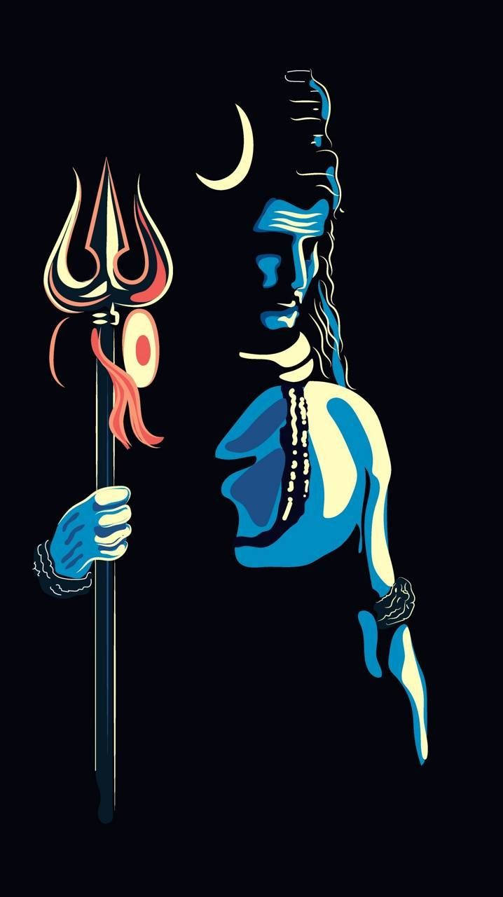 Har Har Mahadev, blue trident, blue-skinned deity, HD Phone Wallpaper