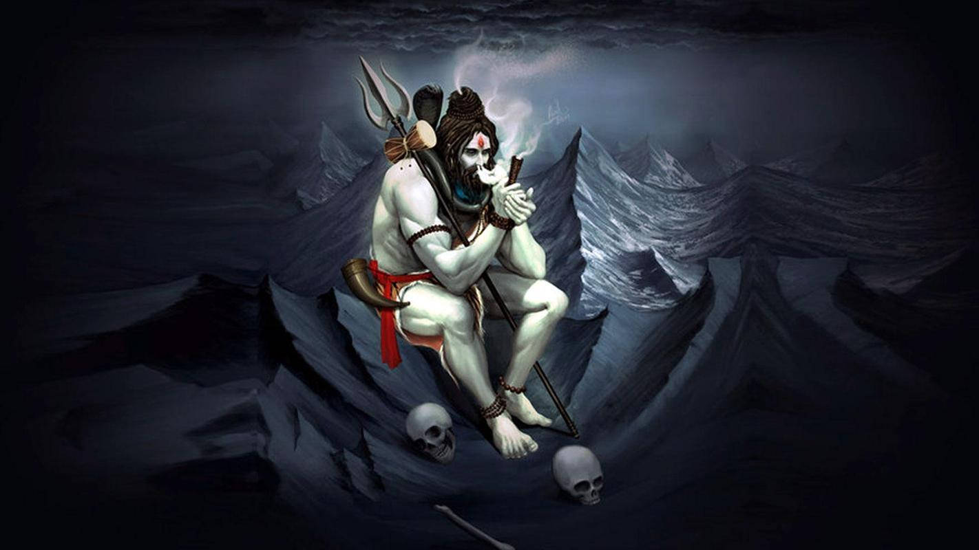 Har Har Mahadev, skull face, trident, HD Desktop Wallpaper
