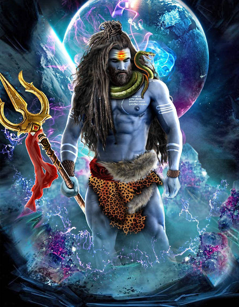 Har Har Mahadev, blue-skinned deity, dreadlocks, HD Phone Wallpaper