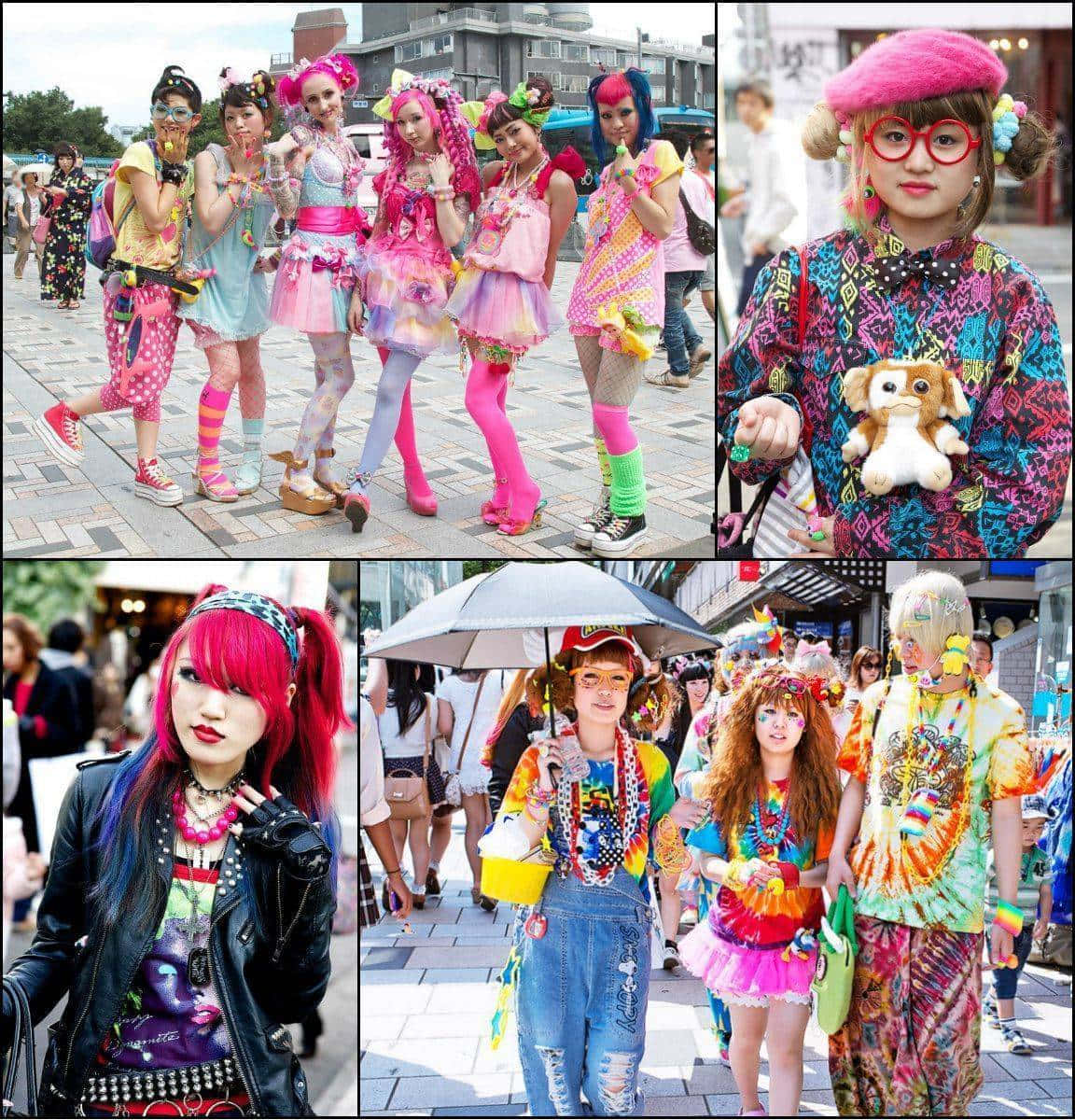 Harajuku Fashion, bustling urban setting, colorful costumed individuals, SD Phone Wallpaper