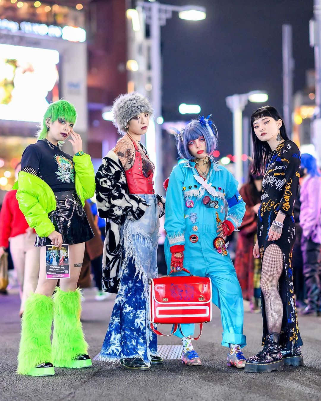 Harajuku Fashion, neon-lit urban street, night, HD Phone Wallpaper