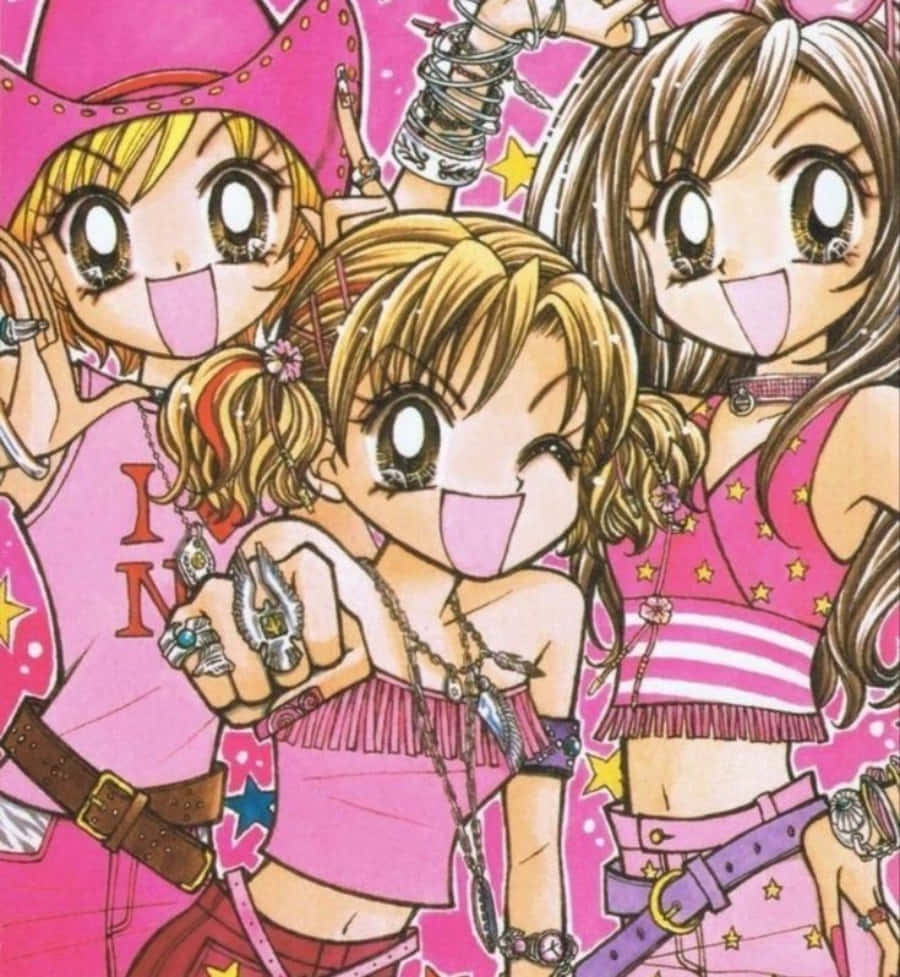 Gyaru, pink cowboy outfits, sparkly accessories, SD Phone Wallpaper