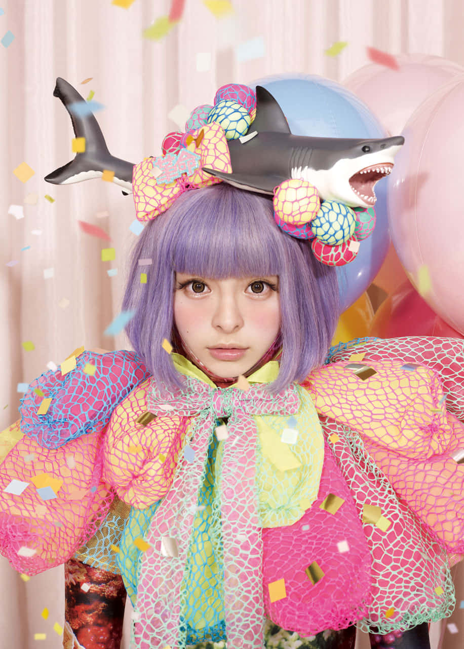 Harajuku Fashion, purple hair, shark-topped headpiece, HD Phone Wallpaper