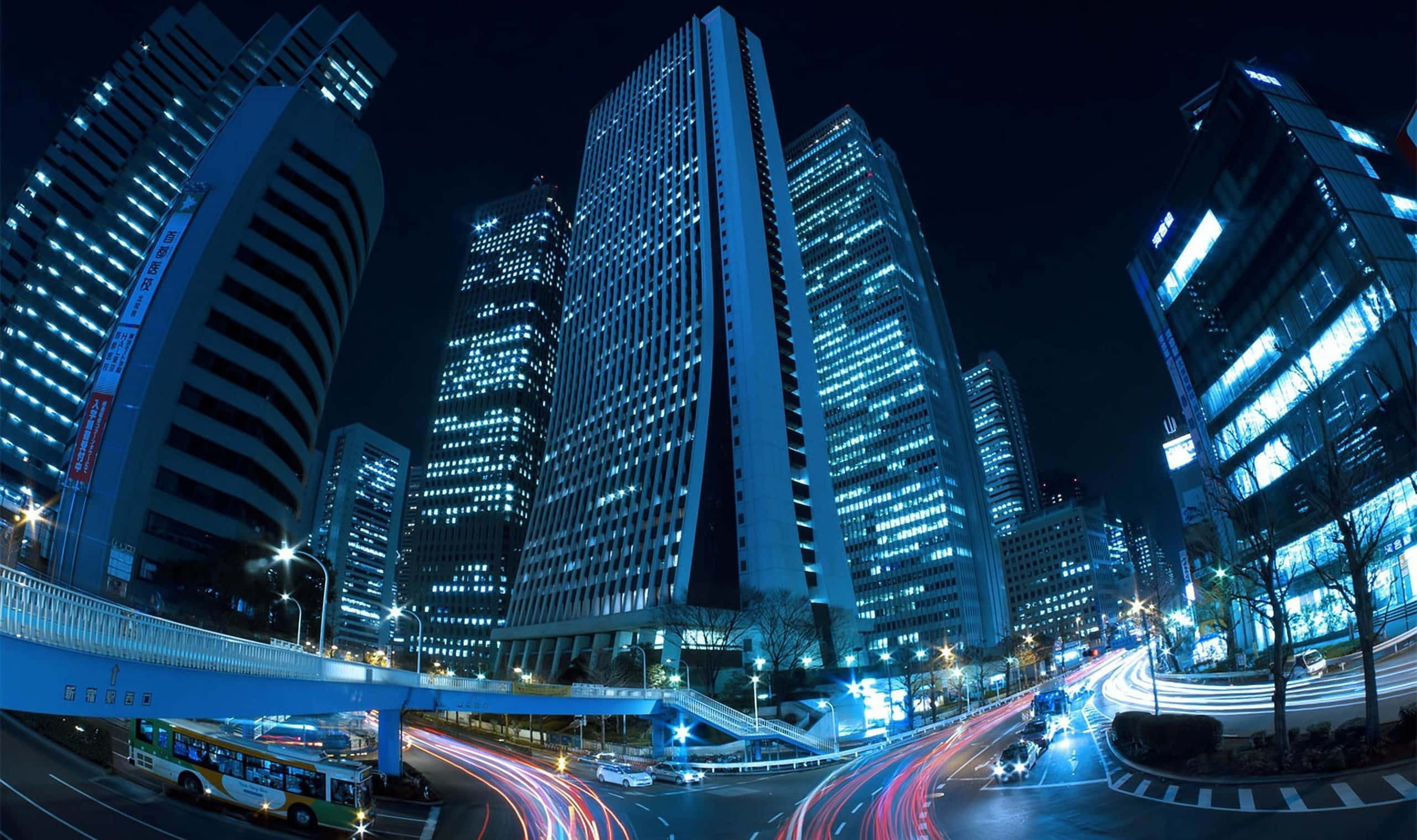Harajuku, fisheye view, futuristic city, 2K Desktop Wallpaper