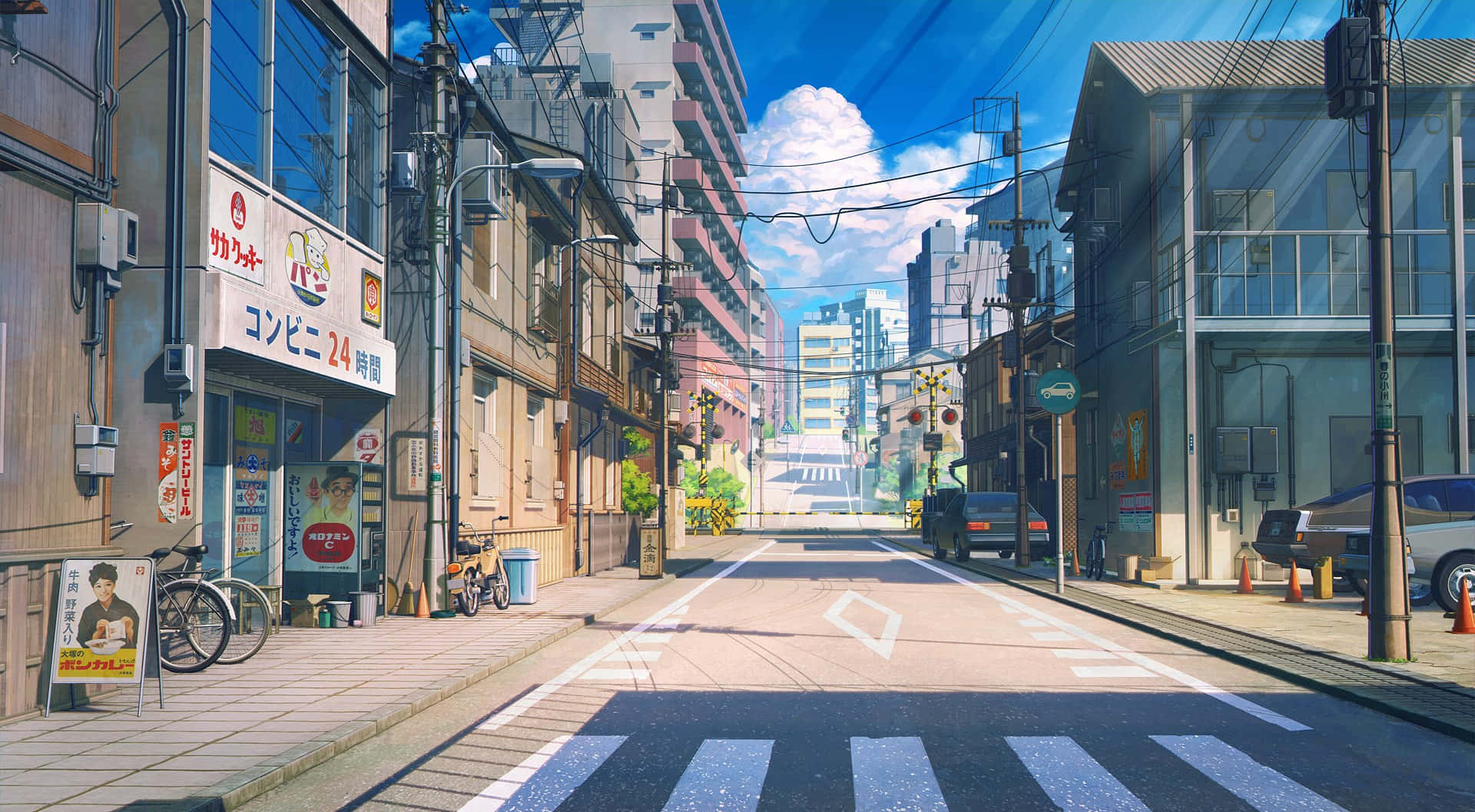 Harajuku, 24-hour convenience store, parked bikes, Full HD Desktop Wallpaper