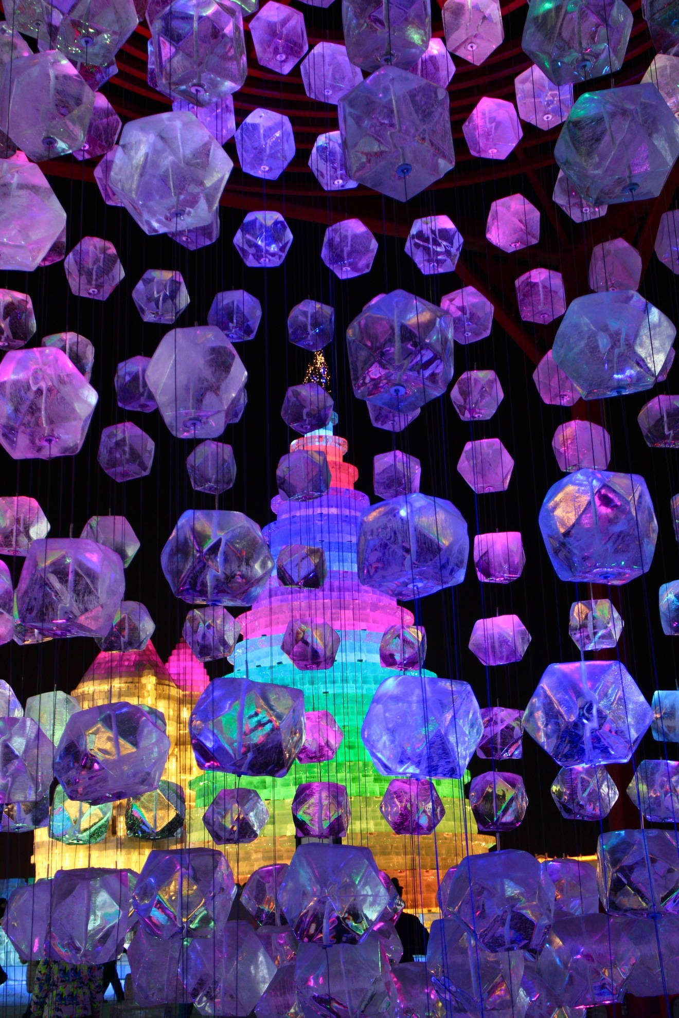 Harbin, purple ice crystals, glowing purple geometric lanterns, Full HD Phone Wallpaper