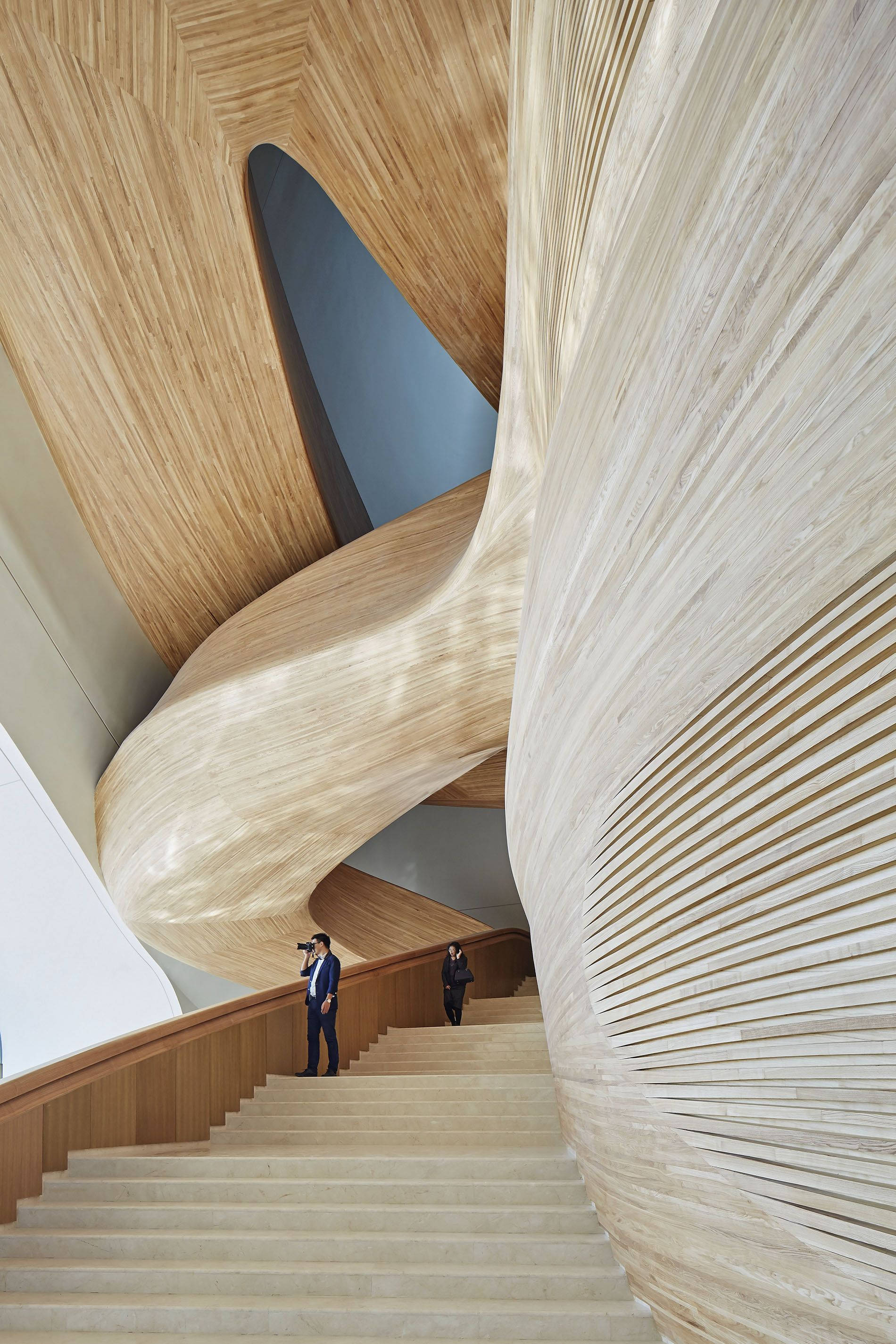 Harbin, wooden staircase, flowing curves, 2K Phone Wallpaper