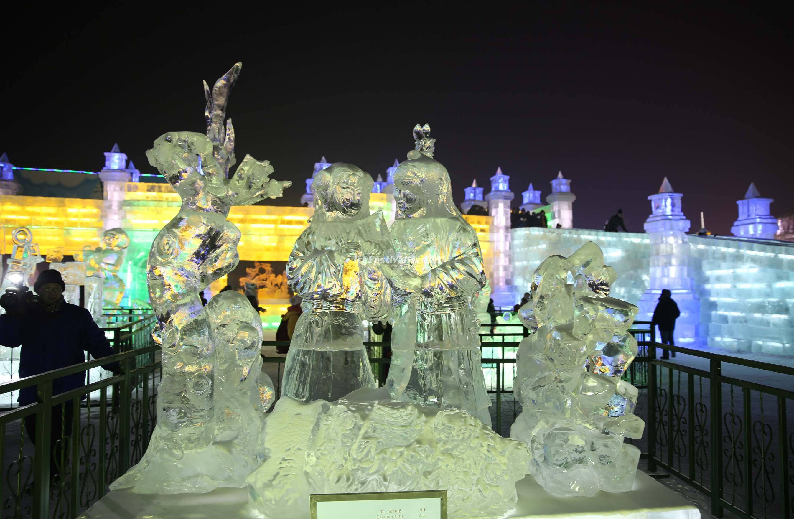 Harbin, sunset, ice sculptures, 2K Desktop Wallpaper