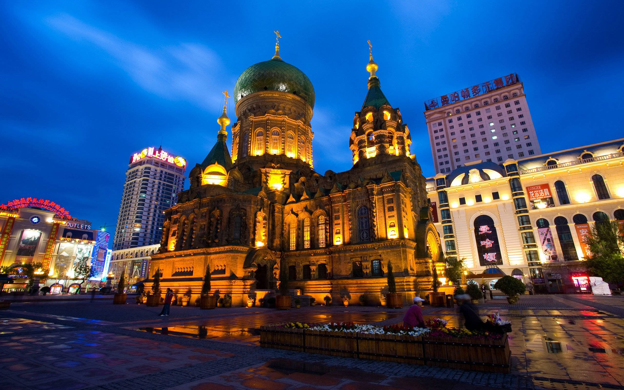 Harbin, city night, church, 2K Desktop Wallpaper