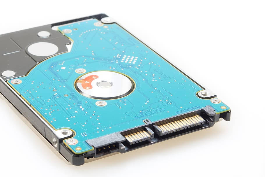hard drive, blue circuit board, metallic platters, SD Desktop Wallpaper