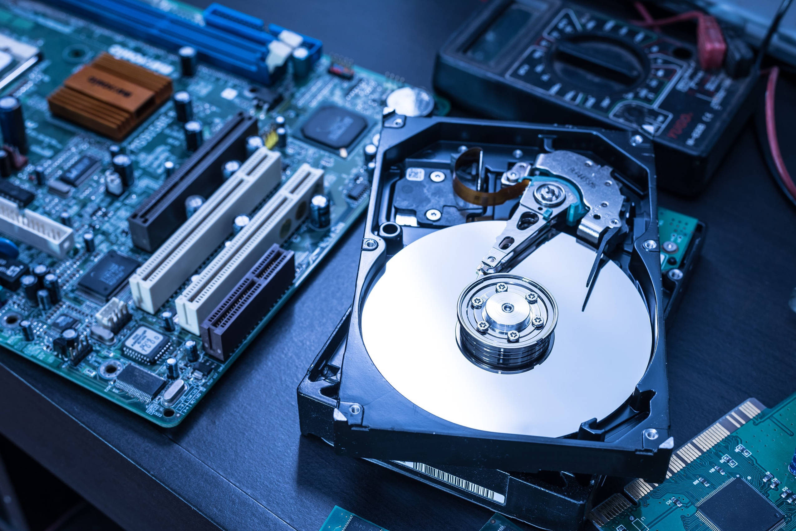 computer hard drive, circuit board, motherboard, Full HD Desktop Wallpaper