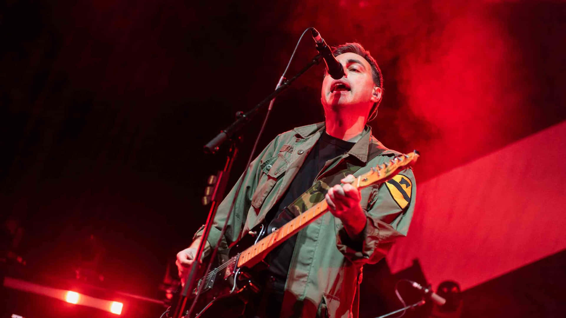 Hard Fi, green military jacket, red stage lights, Full HD Desktop Wallpaper