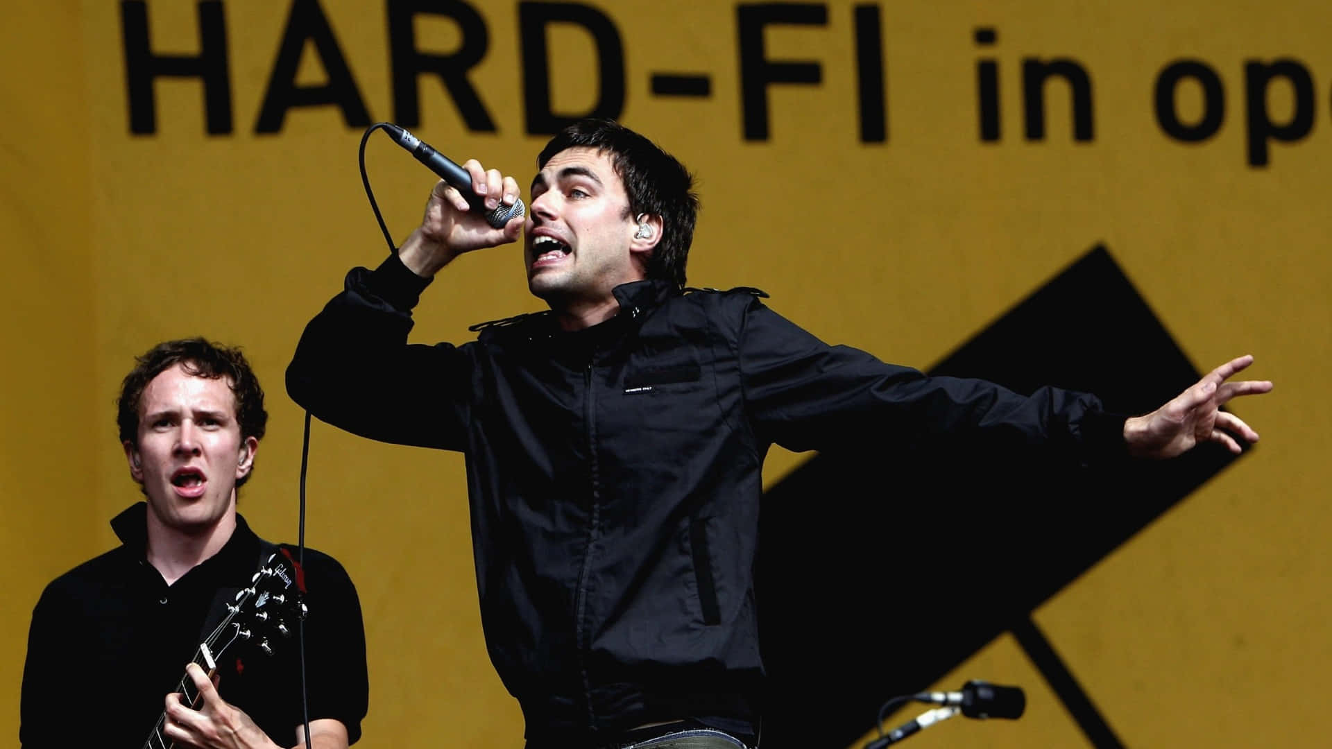 Hard Fi, black jacket, microphone, Full HD Desktop Wallpaper