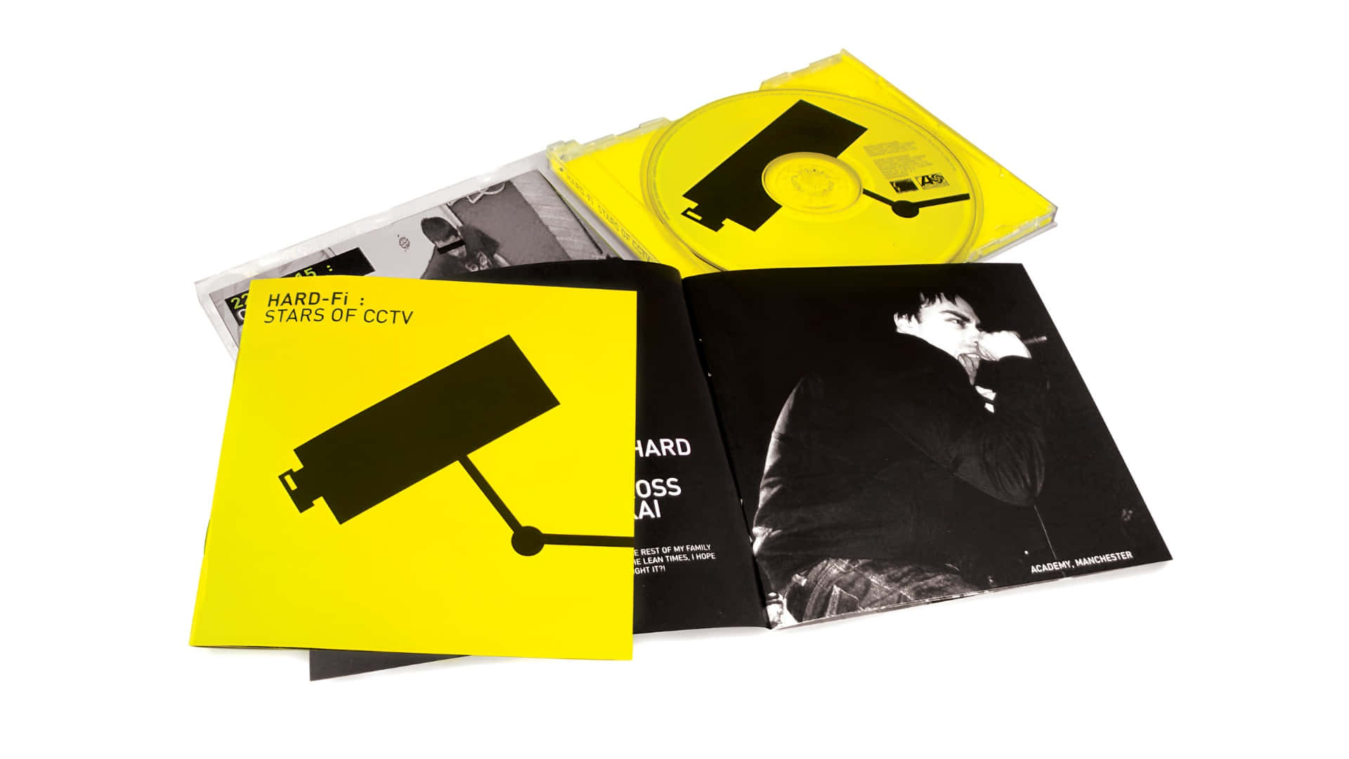 Hard Fi, yellow CD case, black security camera graphic, Full HD Desktop Wallpaper