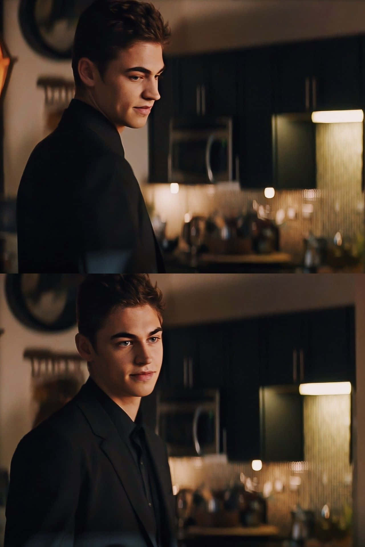Hardin Scott, black tuxedo, warmly lit kitchen, Full HD Phone Wallpaper