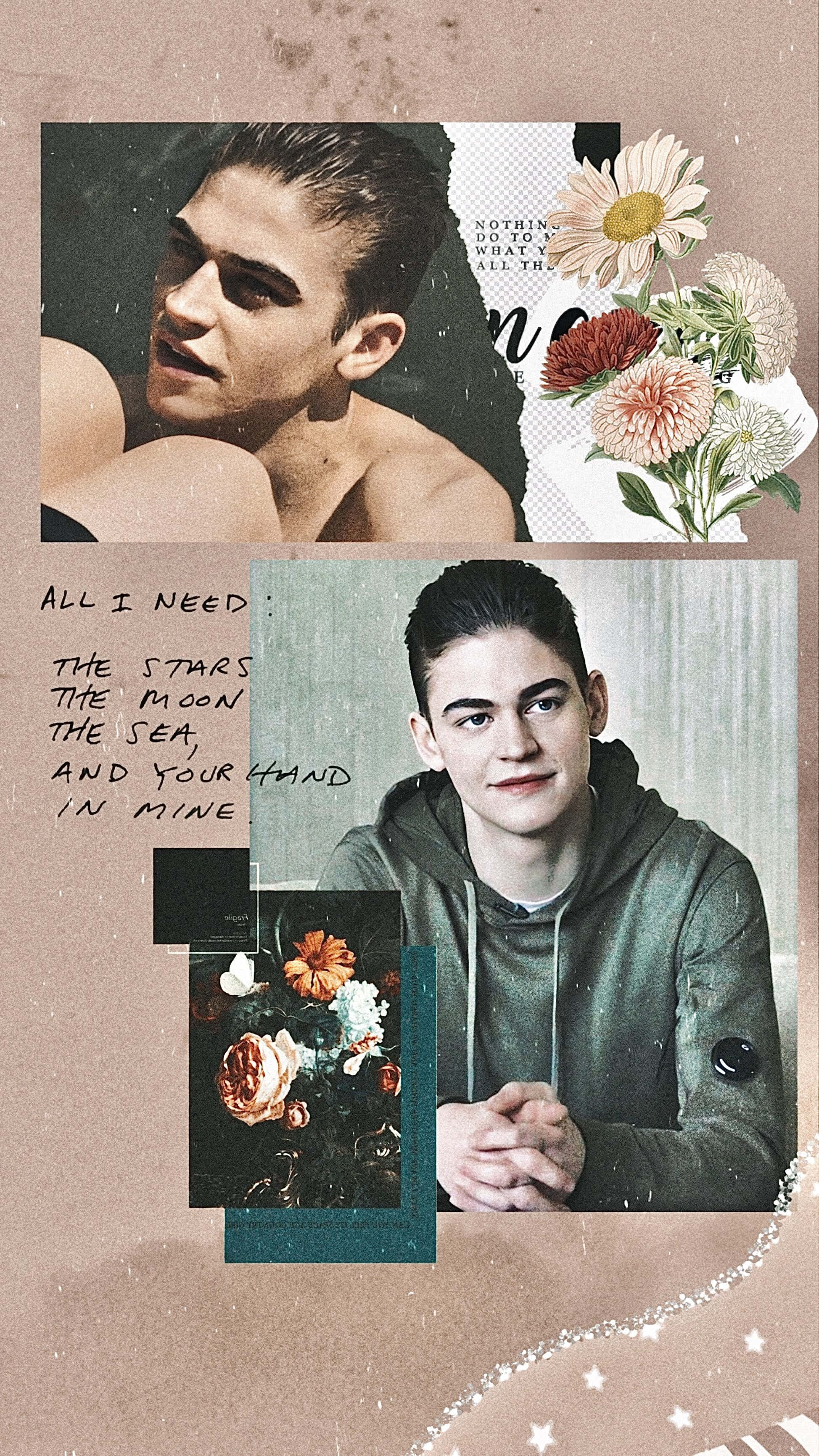 Hardin Scott, floral elements, handwritten poetry, 2K Phone Wallpaper
