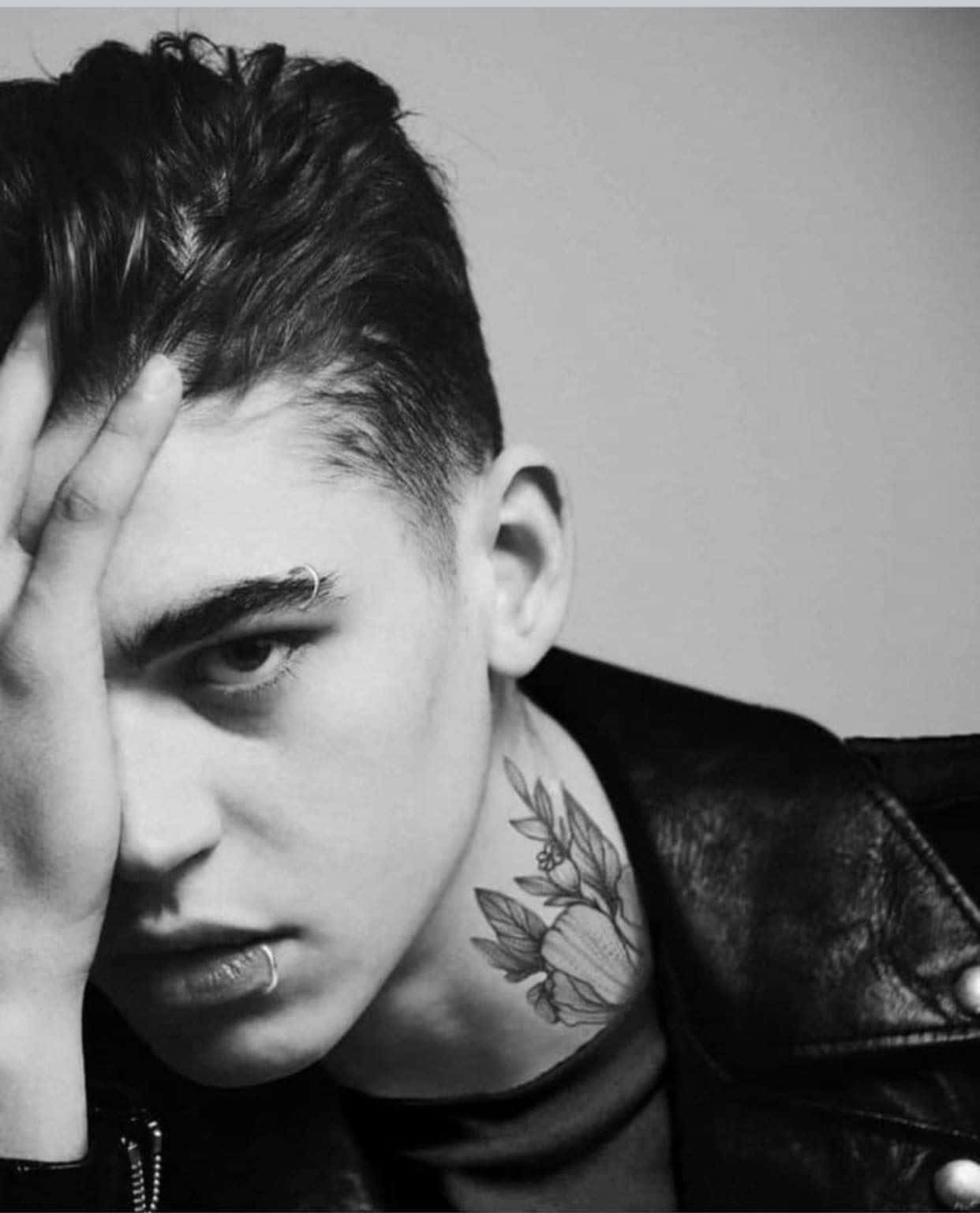 Hardin Scott, black and white portrait, tattoos, HD Phone Wallpaper
