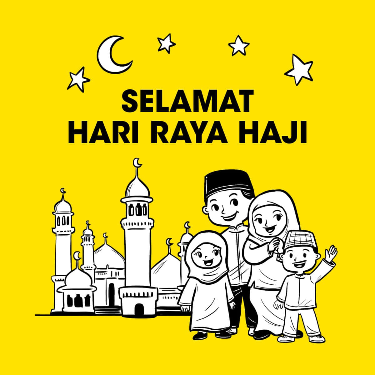 Hari Raya Haji, mosque silhouettes, crescent moon, SD Desktop Wallpaper