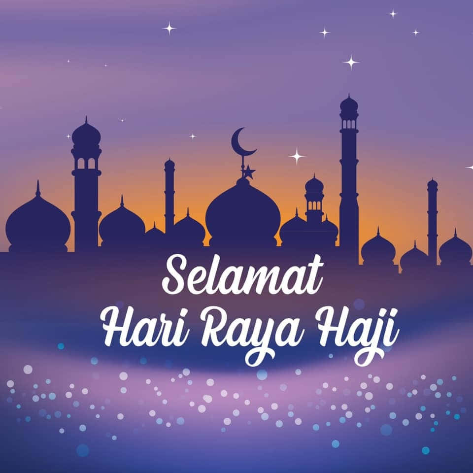 Hari Raya Haji, silhouetted mosque domes, minarets, SD Desktop Wallpaper